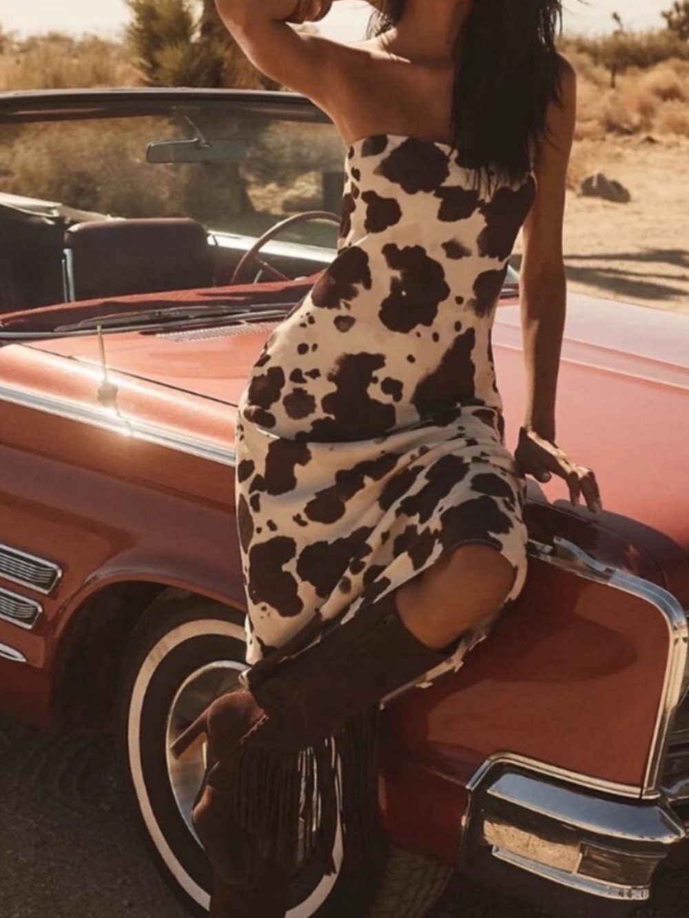 By Anthropologie The Tilda Cow Print Slip Maxi Dress